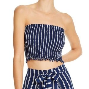 Peixoto Swim Joan Crop Smocked Bandeau Top, XS